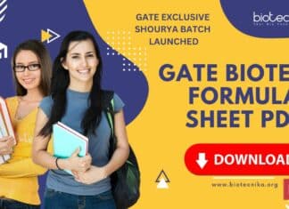 GATE Biotechnology Formula Sheet