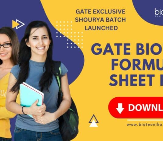 GATE Biotechnology Formula Sheet