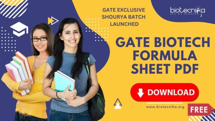 GATE Biotechnology Formula Sheet