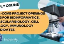CSIR-CCMB Project Openings 2023 For Bioinformatics, Molecular Biology, Cell Biology, Immunology Candidates, Apply Online CSIR-CCMB Project Openings 2023