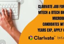 Clarivate Job For MSc, MTech & BTech Biotech, Microbiology Candidates With 0-2 Years Exp, Apply Online Clarivate Job For MSc