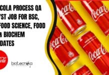 Coca Cola Process QA Analyst Job For BSc, MSc Food Science, Food Tech & Biochem Candidates Coca Cola QA Analyst