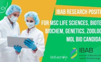 IBAB Research Position For MSc Life Sciences, Biotech, Biochem, Genetics, Zoology & Mol Bio Candidates IBAB Research Position