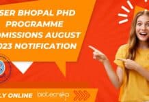 IISER Bhopal PhD Programme Admissions August 2023 Notification IISER Bhopal Admission 2023