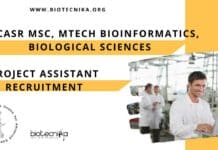 JNCASR MSc, MTech Bioinformatics, Biological Sciences Project Assistant Recruitment JNCASR Bioinformatics Project Job