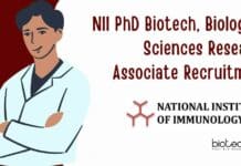 NII PhD Biotech, Biological Sciences Research Associate Recruitment NII PhD Biotech