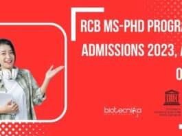 RCB MS-PhD Programme Admission 2023