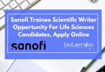 Sanofi Trainee Scientific Writer Opportunity For Life Sciences Candidates, Apply Online Sanofi Trainee Scientific