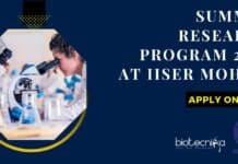 Summer Research Program 2023 at IISER Mohali – Apply Online Summer Research Program 2023