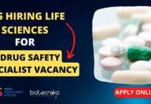 TCS Hiring Life Sciences For Drug Safety Specialist Vacancy, Apply Online TCS Drug Safety Specialist