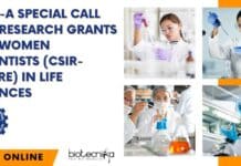 CSIR-A Special Call for Research Grants for Women Scientists (CSIR-ASPIRE) In Life Sciences CSIR-ASPIRE 2023