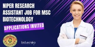 NIPER Research Assistant Job For MSc Biotechnology, Applications Invited