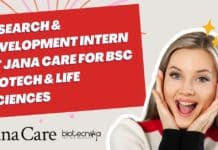 Research & Development Intern at Jana Care For BSc Biotech & Life Sciences Research & Development Intern
