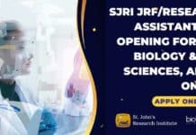 SJRI JRF/Research Assistant Job Opening For MSc Biology & Life Sciences, Apply Online SJRI JRF/Research Assistant