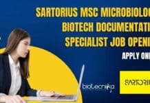 Sartorius MSc Microbiology, Biotech Documentation Specialist Job Opening, Apply Online Sartorius MSc Microbiology