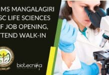 AIIMS Mangalagiri MSc Life Sciences SRF Job Opening, Attend Walk-In AIIMS Mangalagiri MSc
