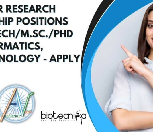 Call for Research Internship Positions For M.Tech/M.Sc./PhD Bioinformatics, Biotechnology - Apply Now