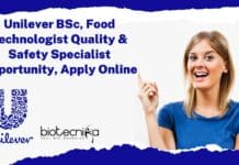 Unilever Food Technologist Quality