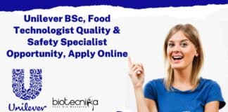Unilever Food Technologist Quality