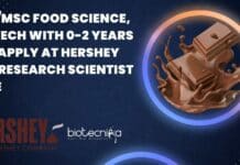 BSc/MSc Food Science, Biotech With 0-2 Years Exp Apply at Hershey For Research Scientist Role Hershey Research Scientist Job