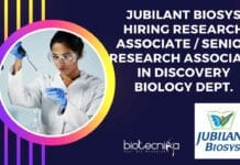 Jubilant Biosys Hiring Research Associate / Senior Research Associate in Discovery Biology Dept. Jubilant Biosys Hiring Research