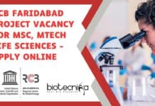 RCB Project Associate Job For MSc, MTech Life Sciences, Genomics, Mol Bio, Microbiology – Apply Online RCB Faridabad Project Vacancy
