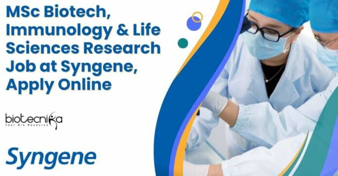 Syngene MSc Immunology Job