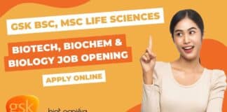 GSK Hiring MSc Biochemistry