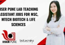 IISER Pune Lab Teaching Assistant Jobs For MSc, MTech Biotech & Life Sciences IISER Pune Lab Teaching