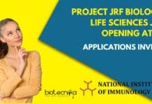 Project JRF Biology, Life Sciences Job Opening at NII – Applications Invited Project JRF NII Opening