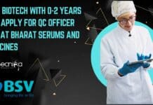 MSc Biotech With 0-2 Years Exp Apply For QC Officer Job at Bharat Serums And Vaccines QC Officer Job BSV