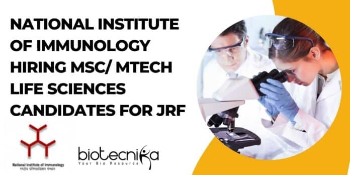 NII MTech MSc Life Sciences JRF Job - Attend Walk-In