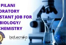 BITS Pilani Lab Assistant Job For BSc Biology/Biochem – Applications Invited BITS Pilani Lab Assistant