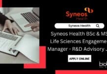 Syneos Health BSc & MSc Life Sciences Engagement Manager – R&D Advisory Job, Apply Online Syneos Health R&D Job