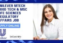 Unilever MTech Food Tech & MSc Life Sciences Regulatory Affairs Job, Apply Online Unilever MTech Food Tech
