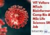 VIT Vellore MTech Bioinformatics, Comp Bio & MSc Life Sciences SRF Job VIT Vellore MTech Bioinformatics