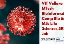 VIT Vellore MTech Bioinformatics, Comp Bio & MSc Life Sciences SRF Job VIT Vellore MTech Bioinformatics