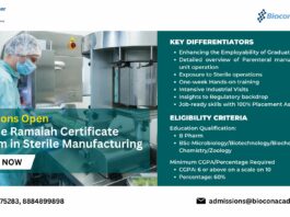 Syngene Ramaiah Certificate Program in Sterile Manufacturing for Graduate Students