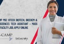 C-CAMP MSc BTech Biotech, Biochem & Life Sciences Tech Assistant – Mass Spec Facility Job, Apply Online C-CAMP MSc BTech Biotech