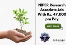 NIPER Research Associate Job With Rs. 47,000 pm Pay – Apply Online NIPER Research Associate Post