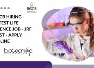 RGCB Hiring - Latest Life Science Job - JRF Post - Apply Online