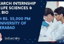 Research Internship For Life Sciences & Mol Bio With Rs. 35,000 pm at University of Hyderabad Research Internship For Life