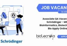 Associate QA Vacancy at Schrödinger – MSc Bioinformatics, Biotech, Comp Bio Apply Online Schrödinger Associate QA Scientist