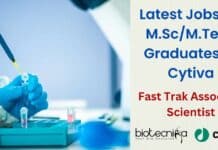 Cytiva Hiring Fast Trak Associate Scientist For MSc, MTech Life Sciences – Apply Online Cytiva Hiring Fast Trak
