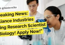 Breaking News: Reliance Industries Hiring Research Scientist in Biology! Apply Now! Research Scientist Job at Reliance Industries For Biology