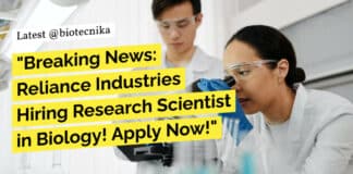 Research Scientist Job at Reliance Industries For Biology