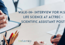 MSc Life Science Assistant Post at ACTREC – Attend Walk-In Interview for M.Sc. Life Science