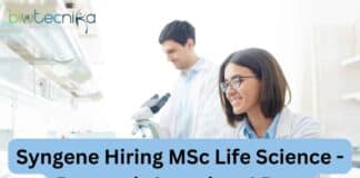 Syngene Hiring MSc Life