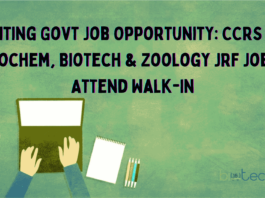CCRS MSc Biochem, Biotech & Zoology JRF Job - Attend Walk-In