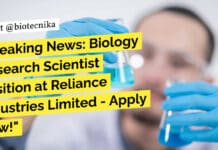 Breaking News: Biology Research Scientist Position at Reliance Industries Limited – Apply Now! Biology Jobs Reliance Industries Limited - PhD Apply